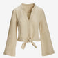 Linen Flare Sleeve Tie Front Shirt Flax