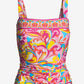 Swim Sense Print Square-Neck Tankini Top Tulum Abstract