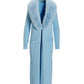 Faux Fur Collar Ribbed Long Cardigan Airy Blue