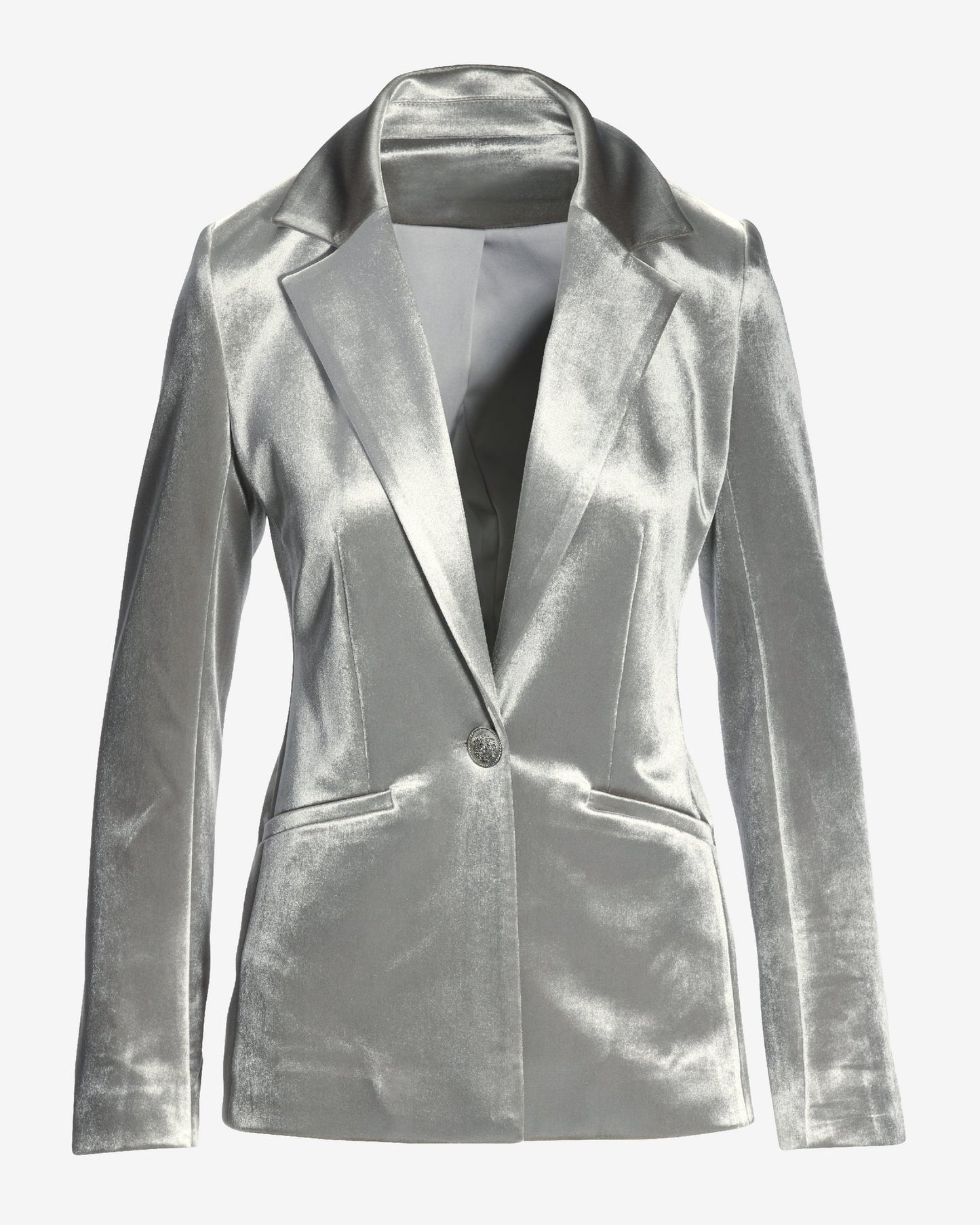 Luxe Velvet Single Button Blazer Silver