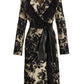 Faux-Feather Trim Jacquard Statement Coat Black Multi