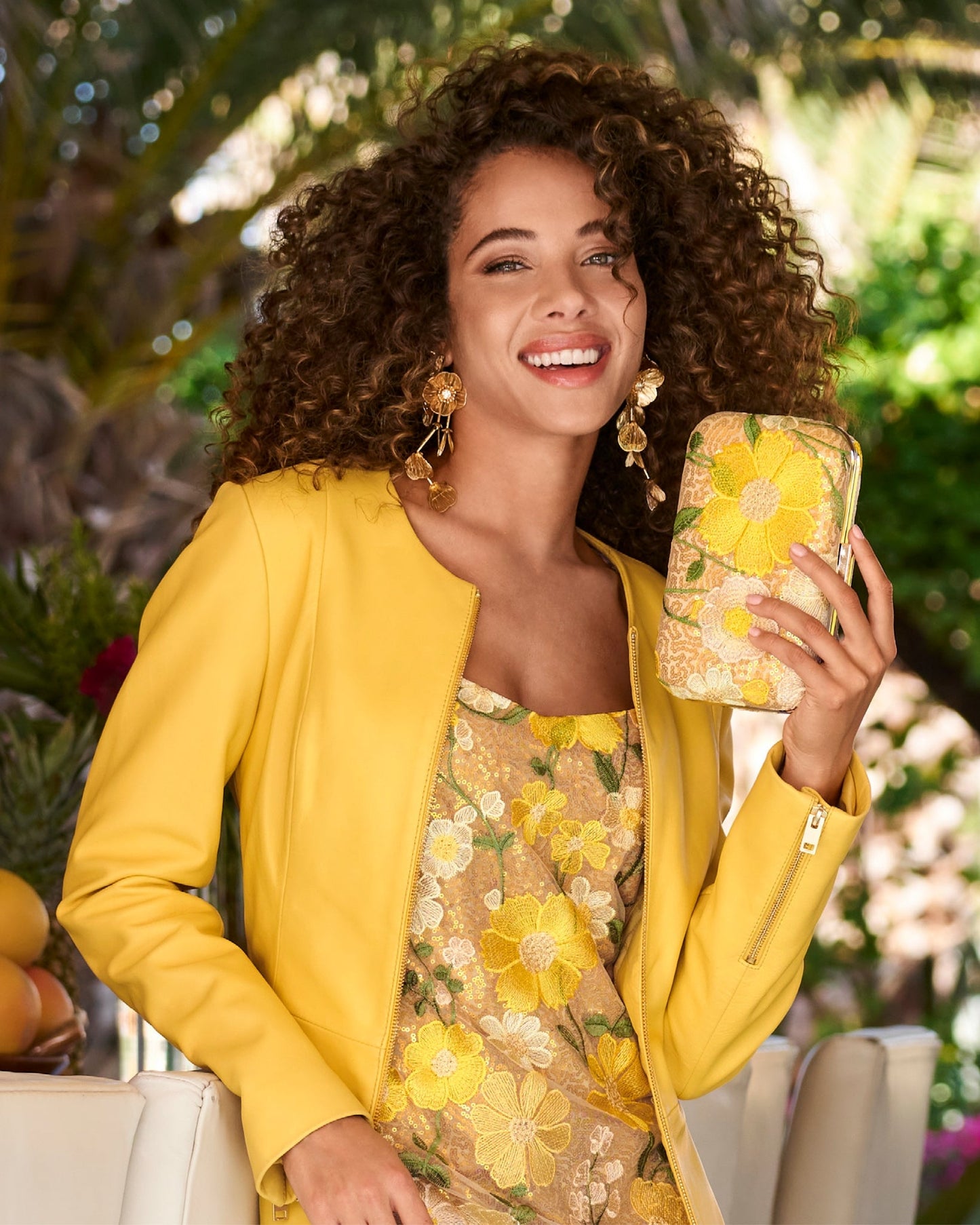 Sequin Floral Embroidered Clutch Yellow Multi