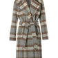 Faux Fur Trim Plaid Coat Gray Multi