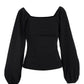 Ponte Long-Sleeve Square-Neck Top Black