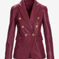 Genuine Leather Double Breasted Blazer Wine