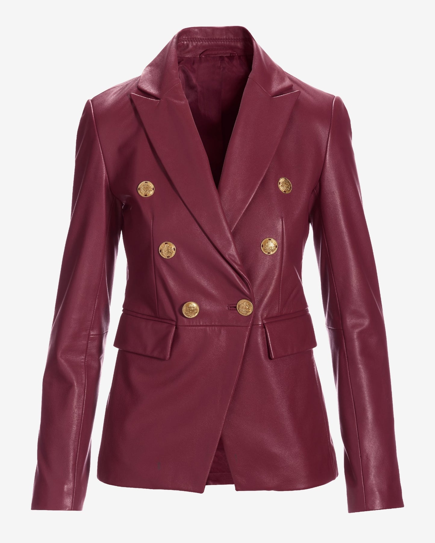 Genuine Leather Double Breasted Blazer Wine