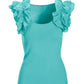 Linen Ruffle Ribbed Top Blue Radiance
