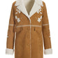 Faux Suede Shearling Embroidered Coat Camel