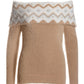 Pearl Embellished Fold Over Fairisle Sweater Camel Multi