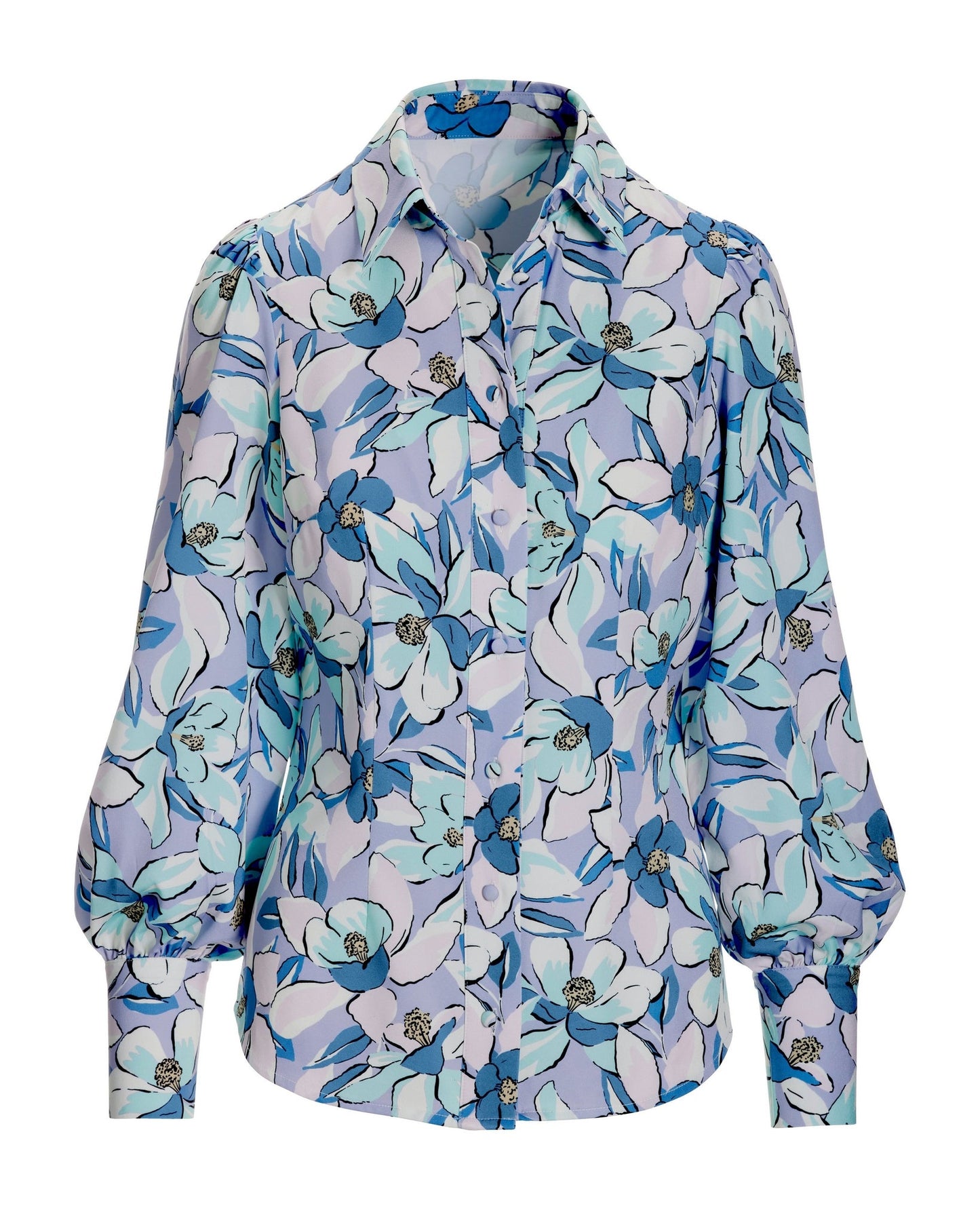 Lillies Print Victoria Chic Drama-Sleeve Shirt Purple