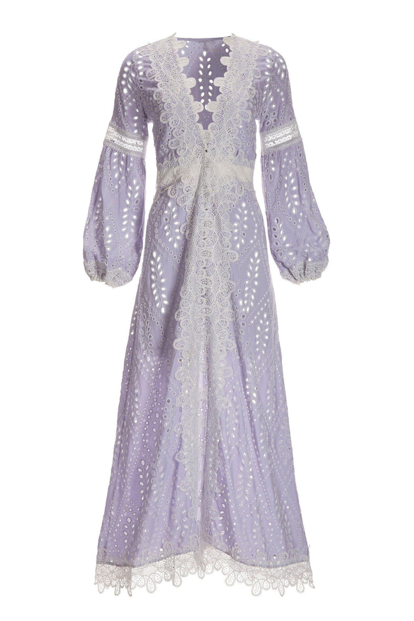 Eyelet Lace Inset Mixed Media Duster Lavender Ice