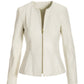 Collarless Peplum Leather Jacket Bone
