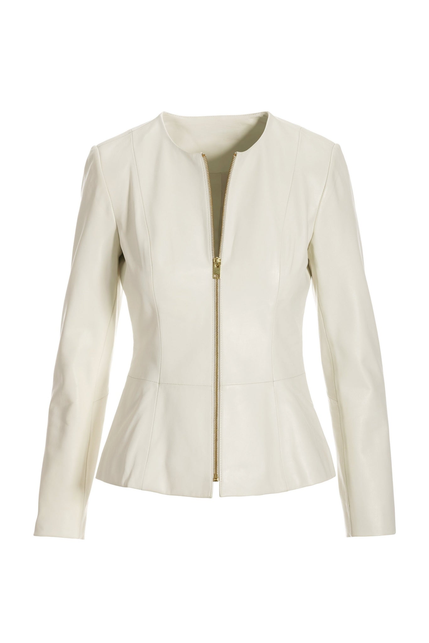 Collarless Peplum Leather Jacket Bone