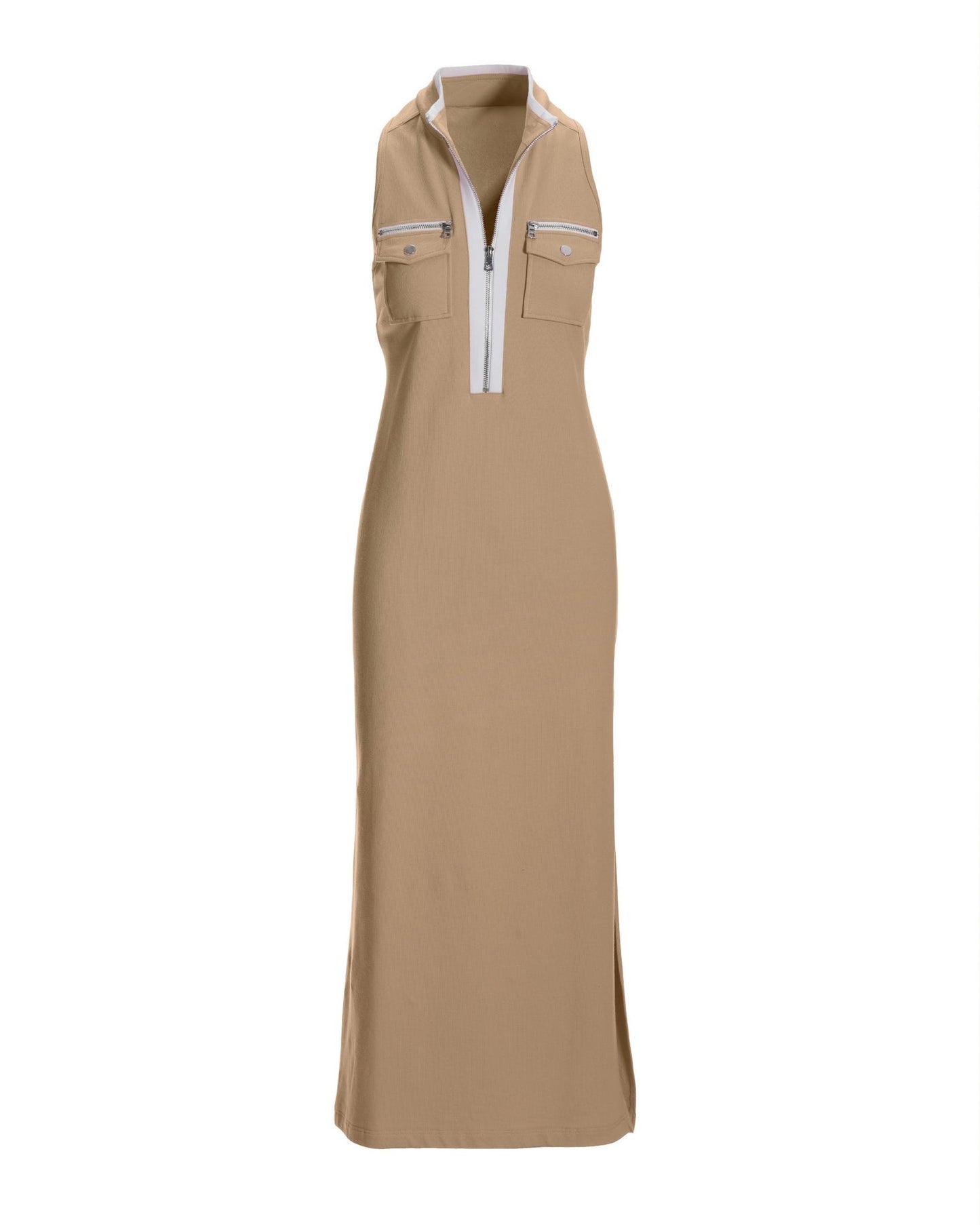 Sleeveless Chic Zip Maxi Dress Chanterelle