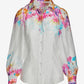 Print Textured Organza Victoria Drama Sleeve Shirt Iris Garden