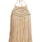 Beaded Macramé Knit Top Tan