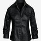 Coated Denim Ruched Sleeve Jacket Black