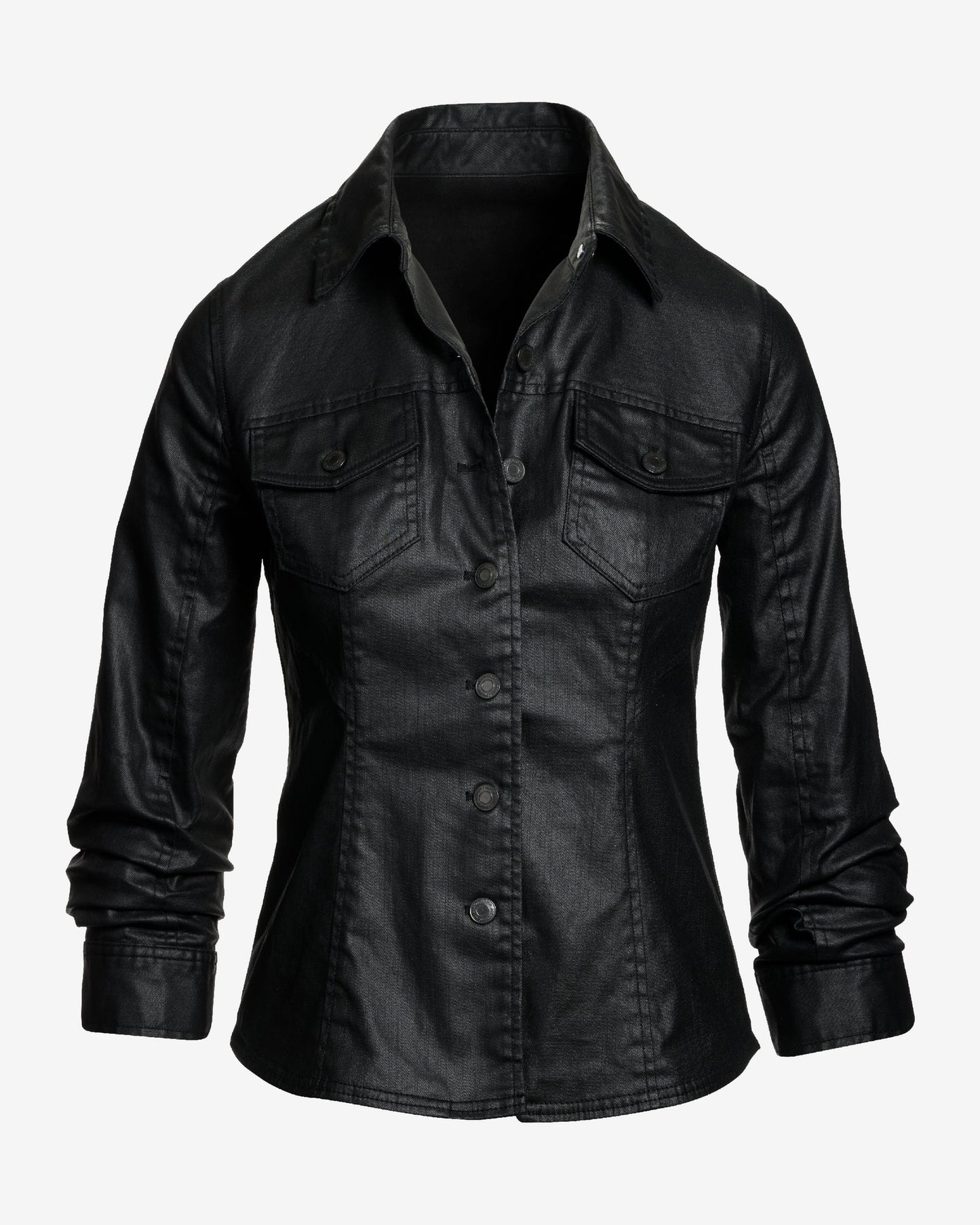 Coated Denim Ruched Sleeve Jacket Black