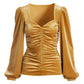 Velvet Ruched Sweetheart Top Gold