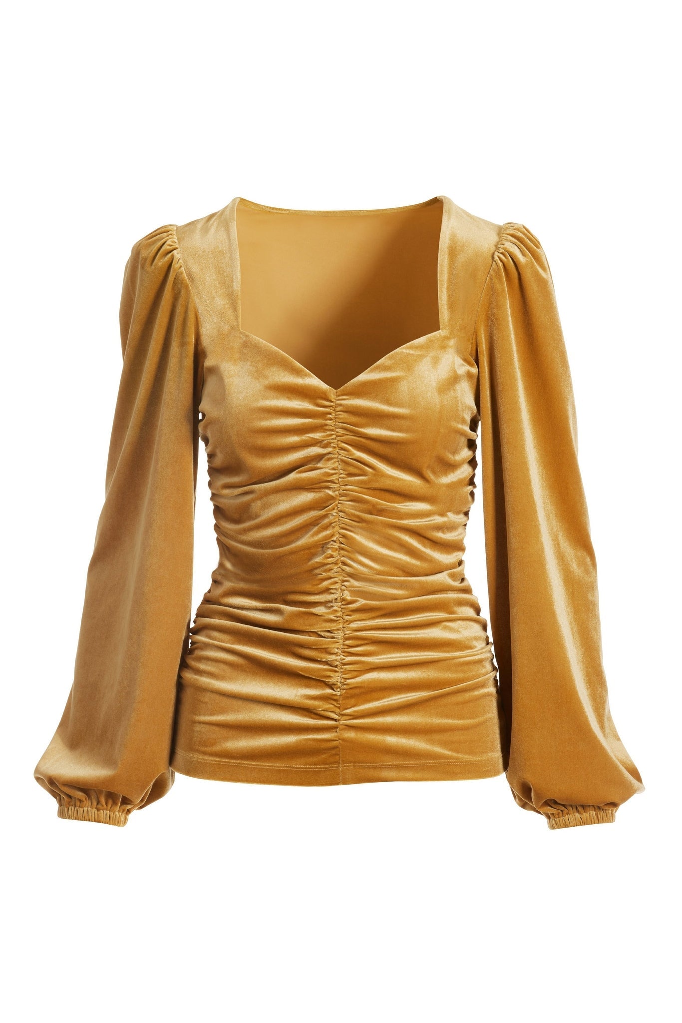 Velvet Ruched Sweetheart Top Gold