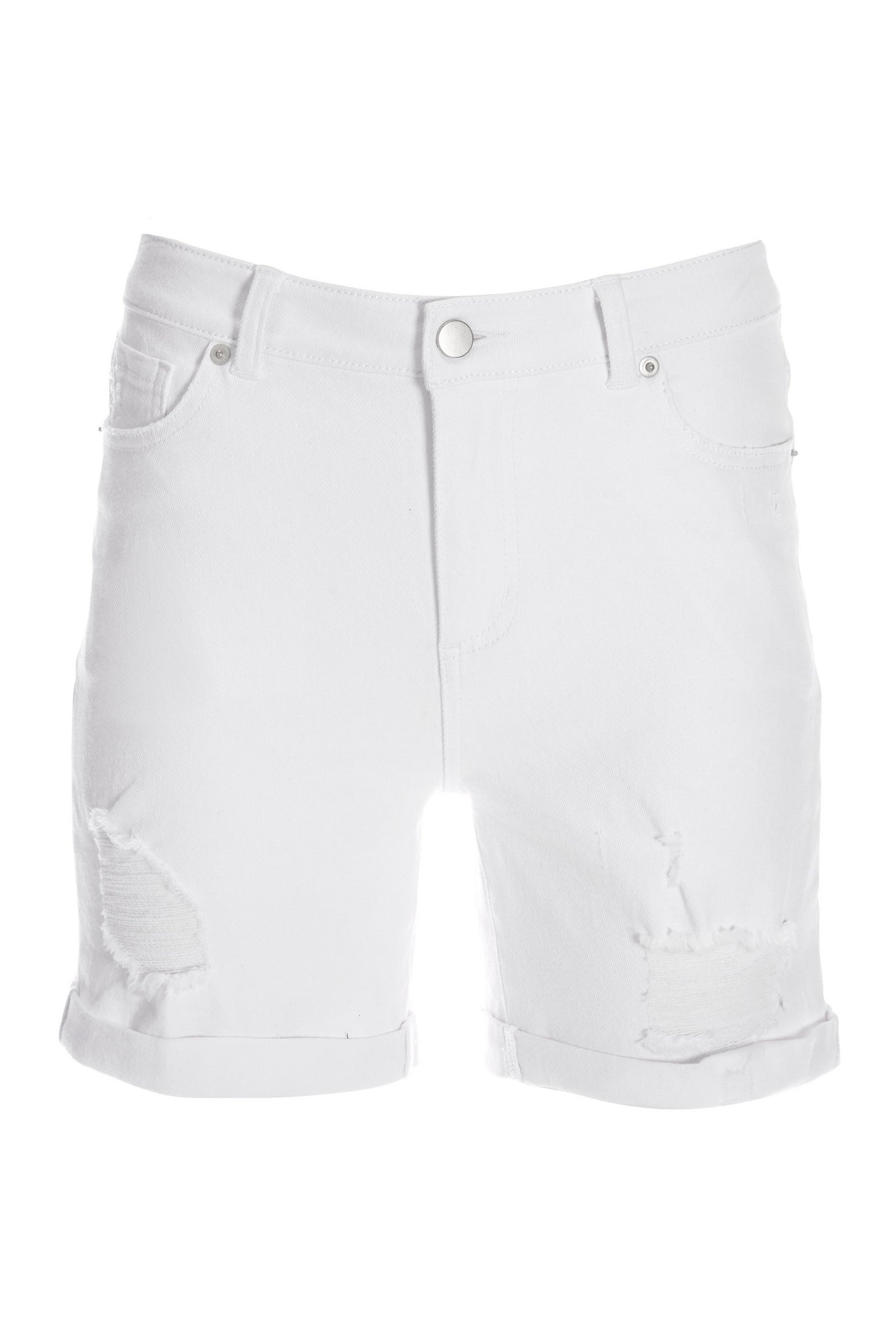 Distressed rolled Cuff denim Short White
