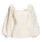 Embroidered Sleeve Ponte Square Neck Top Off White