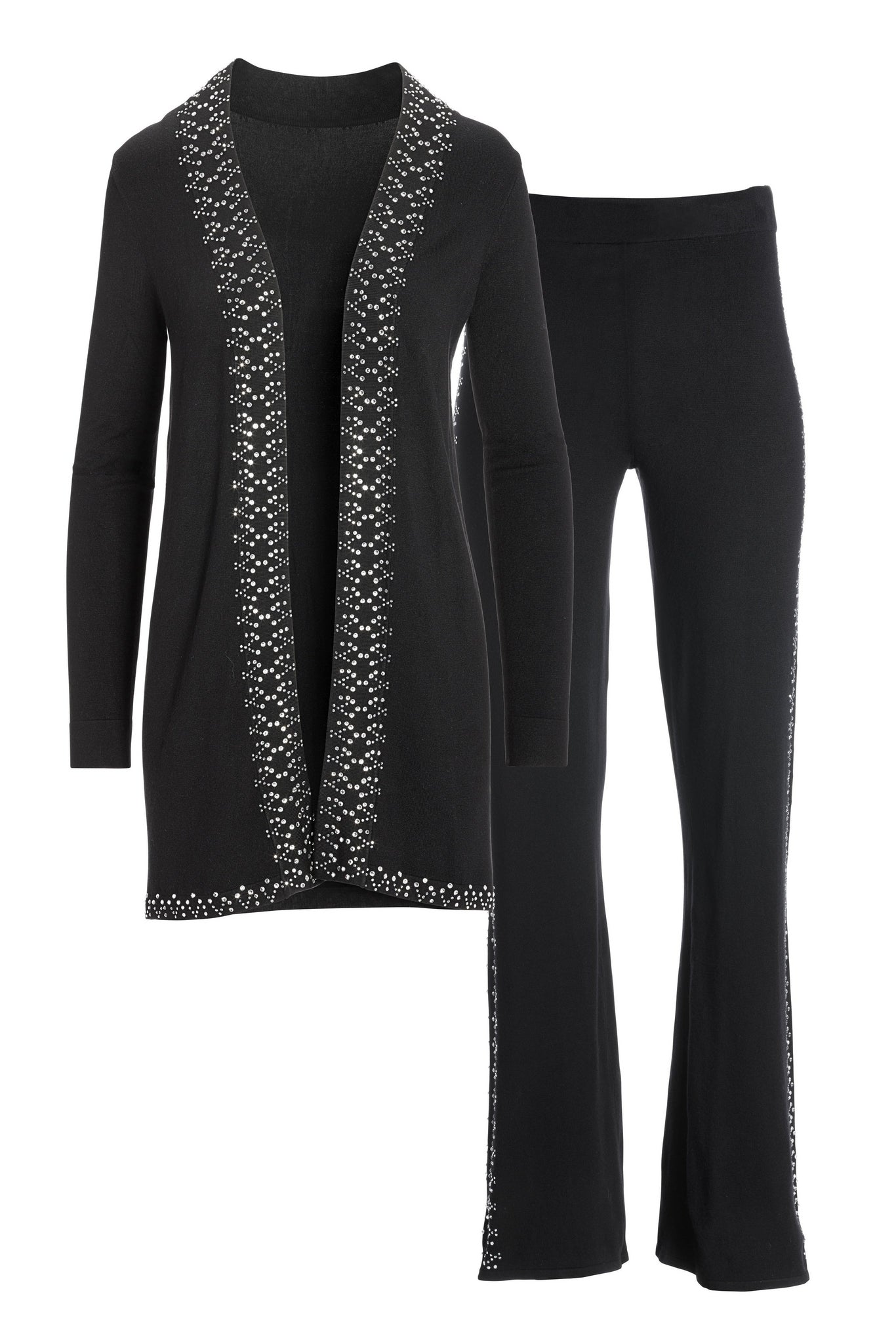 Embellished Sweater Duster Lounge Set Black