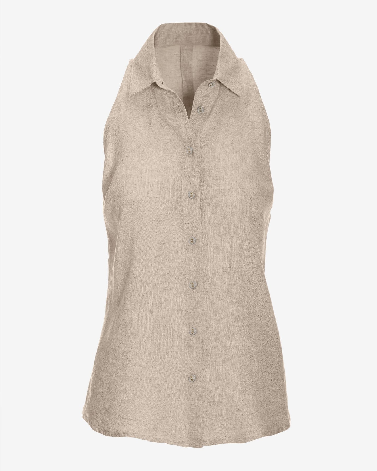 Linen Sleeveless Button-Front Shirt Flax