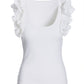 Linen Ruffle Ribbed Top White