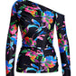 So Chic Exploded Garden Ruched Slouchy Knit Top Black multi