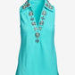 Collared Embellished Knit Top Aqua Splash