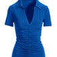 So Chic Collared Ruched Short Sleeve Top Dazzling Blue
