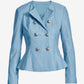 Genuine Leather Double Breasted Peplum Jacket Baltic Sea
