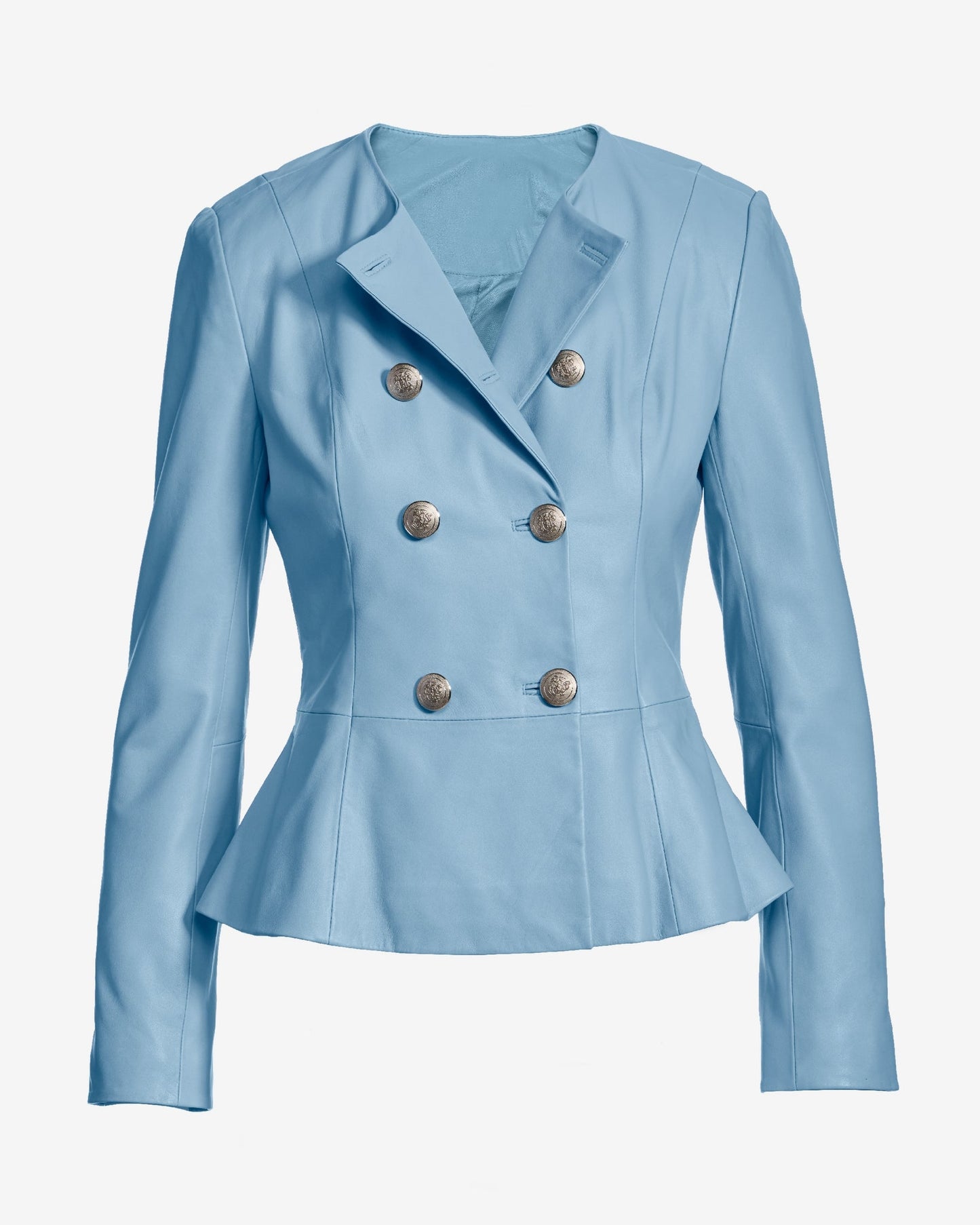 Genuine Leather Double Breasted Peplum Jacket Baltic Sea