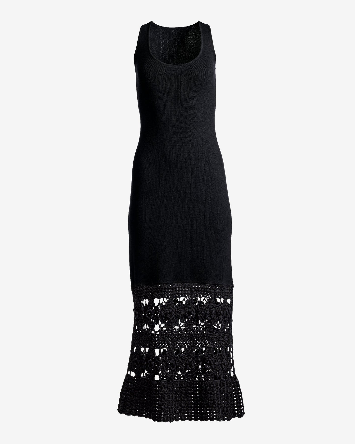 Scoop Neck Crochet Inset Sweater Dress Black