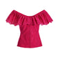 Eyelet Ruffle Zip-Up Top Raspberry