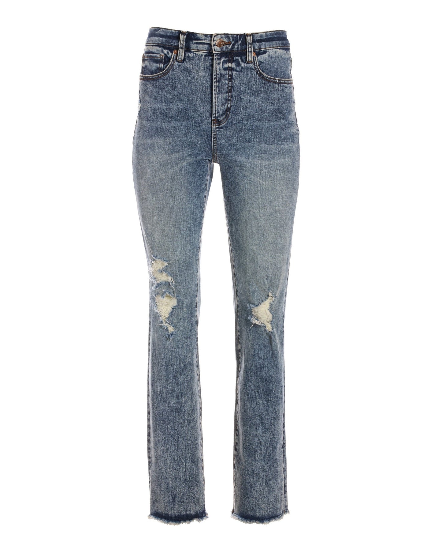 Proper High-Rise Distressed Straight-Leg Jean Medium Wash Denim
