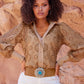 Leather Round Stone Belt Cognac Multi