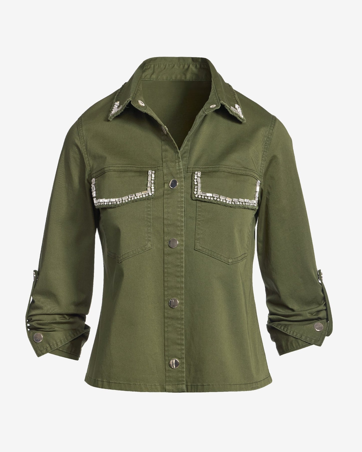 Crystal Trim Effortless Light Weight Jacket Olive