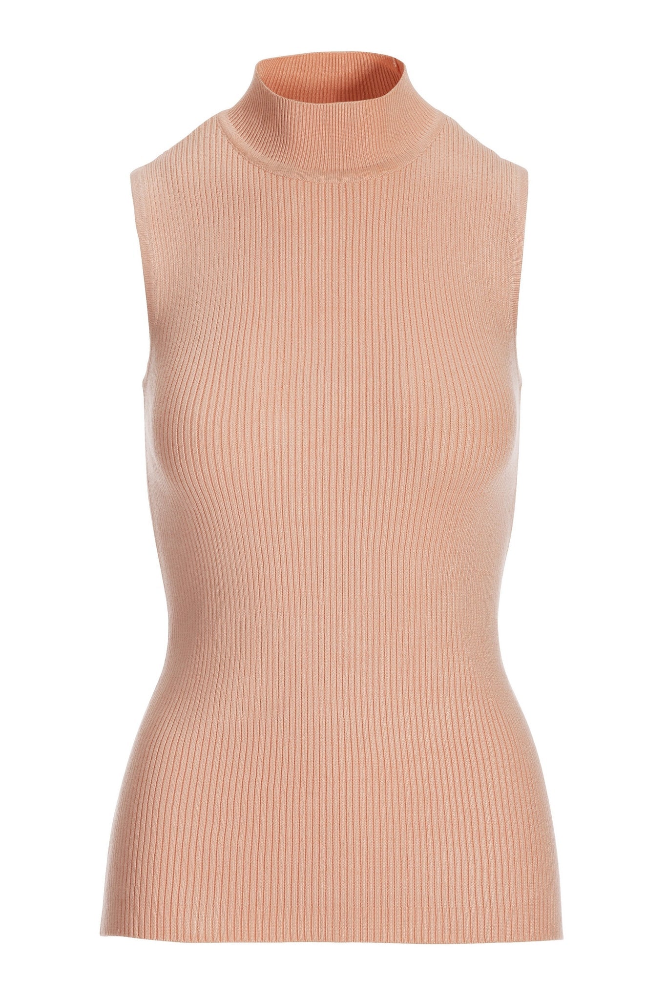 Rib Mock Neck Sleeveless Sweater Seashell Pink