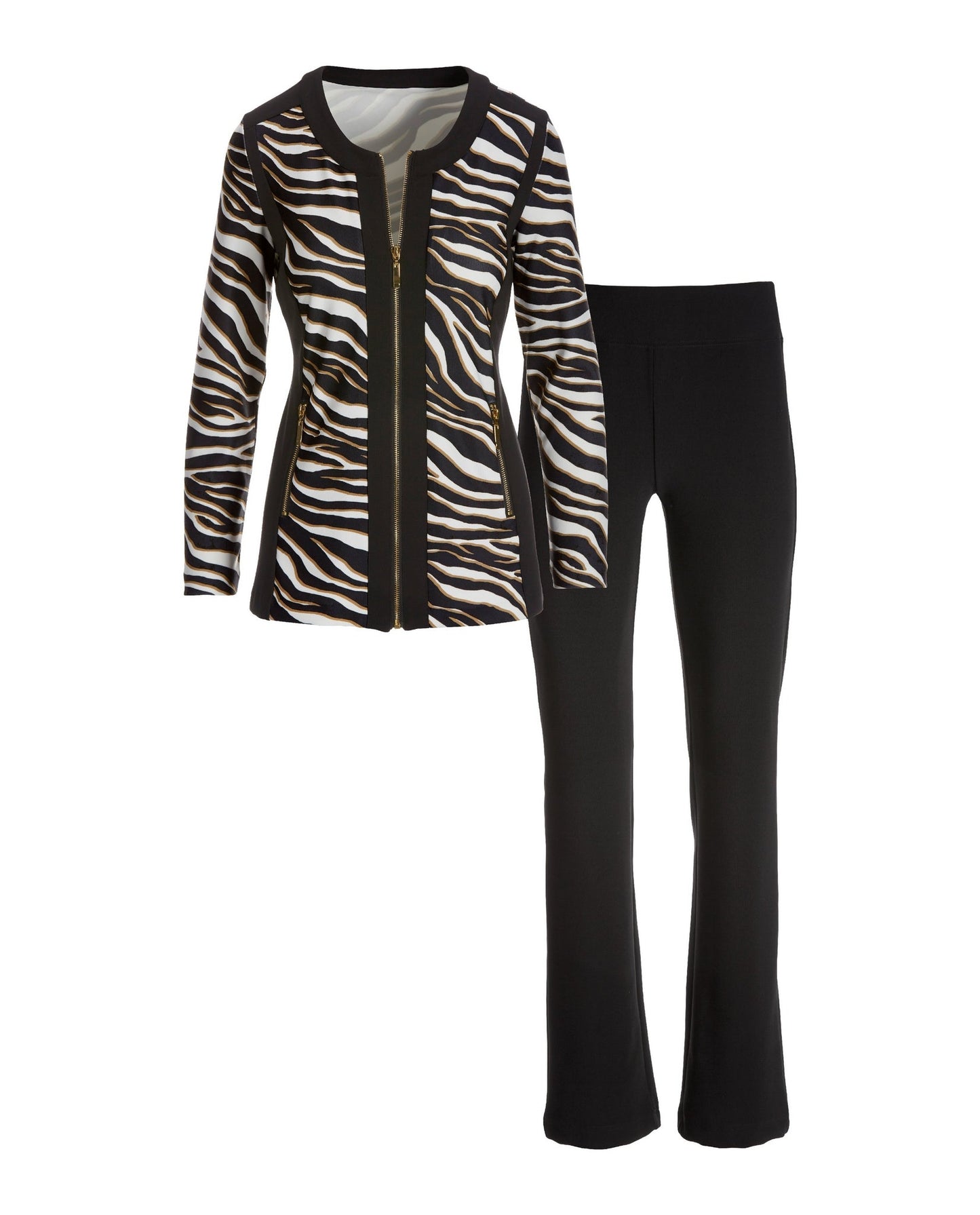 Beyond Travel Sophisticated Stripes 2 pc Set Jet Black/Camel