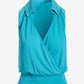 So Chic Collared Surplice Blouson Knit Top Blue Atoll