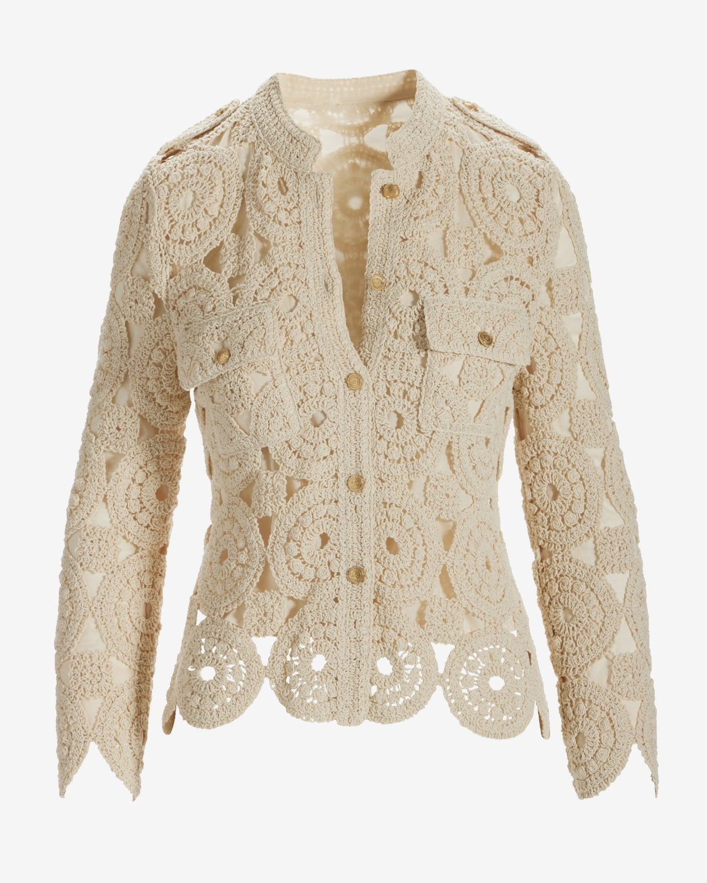 Crochet Three Quarter Sleeve Jacket Natural