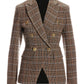 Plaid Modern Double Breasted Blazer Brown Multi
