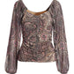 Paisley Boho Ruched Knit Top Pink Multi