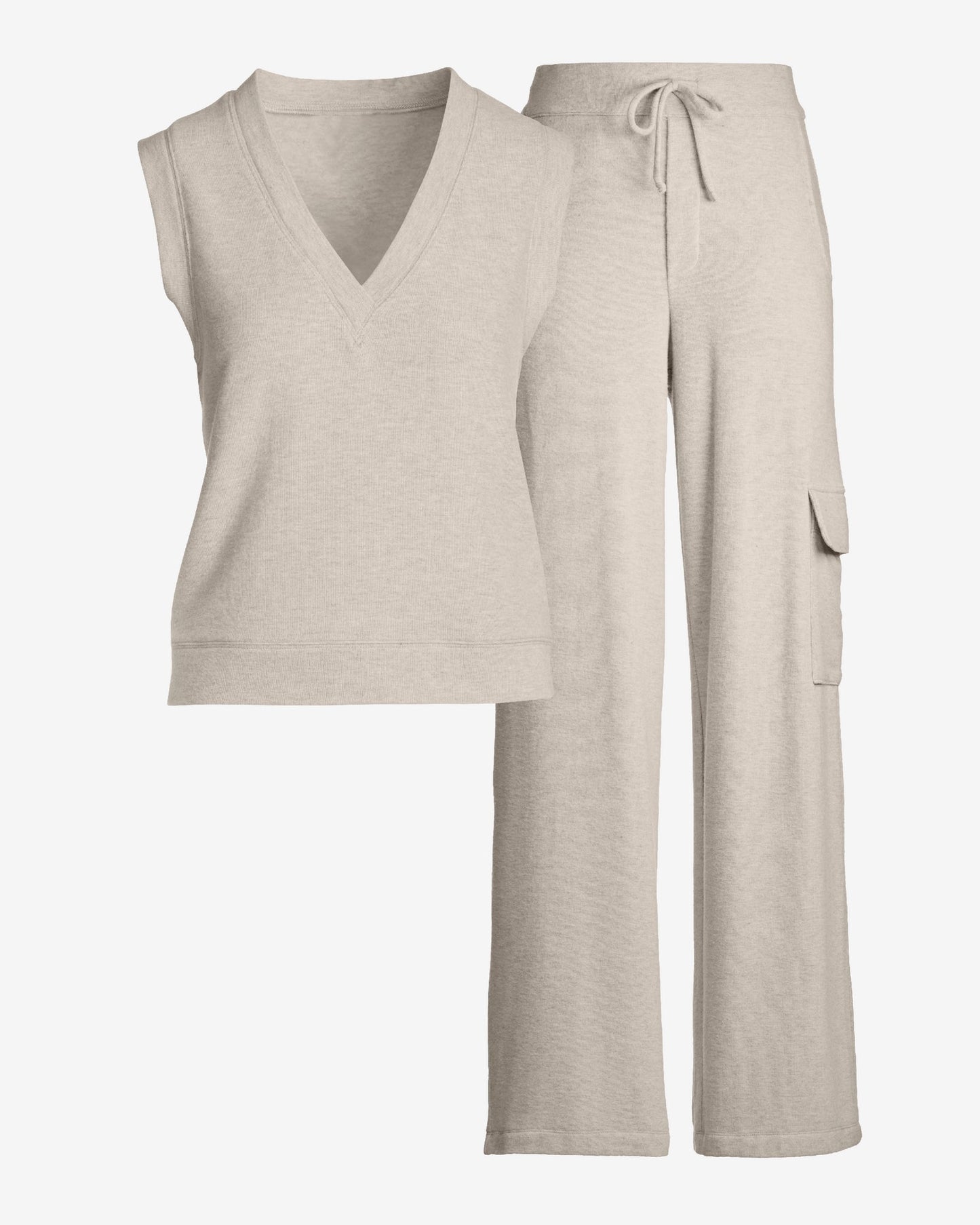 Sleeveless Top and Cargo Pant Set Heather Oatmeal