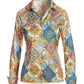 Patchwork Status Sophia Button Up Charmeuse Blouse Multi