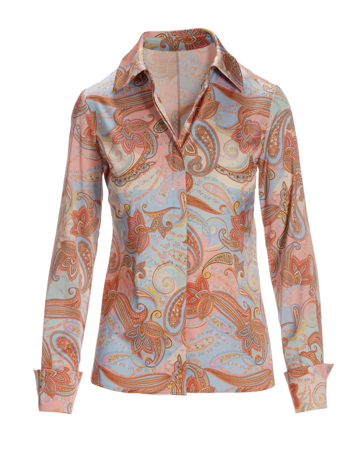 Paisley Print Sophia Button-Up Charmeuse Blouse Multi