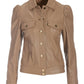 Leather Puff Sleeve Jacket Tan
