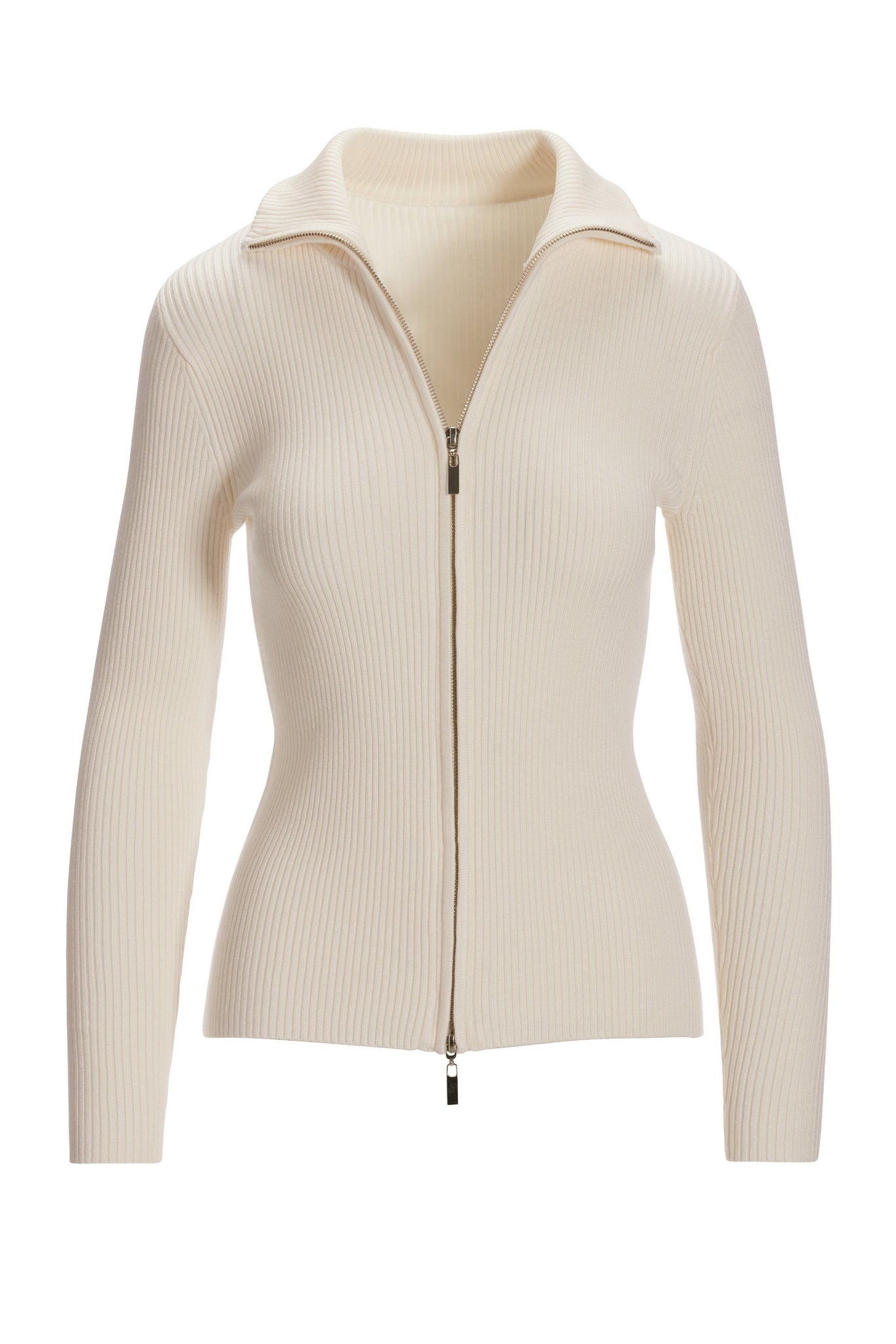 Ribbed Full Zip Cardigan Off White